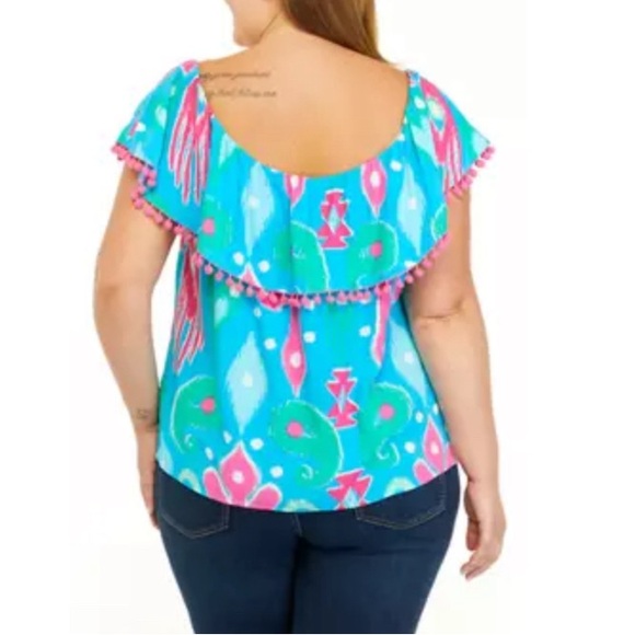 NWT Plus Size Pom Trip Crown & Ivy Top in Pink & Blue / 1X - Picture 9 of 10